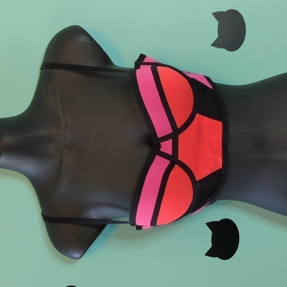 BALANCED Tech Bustier Push-up Black Neon Pink Orange Small New